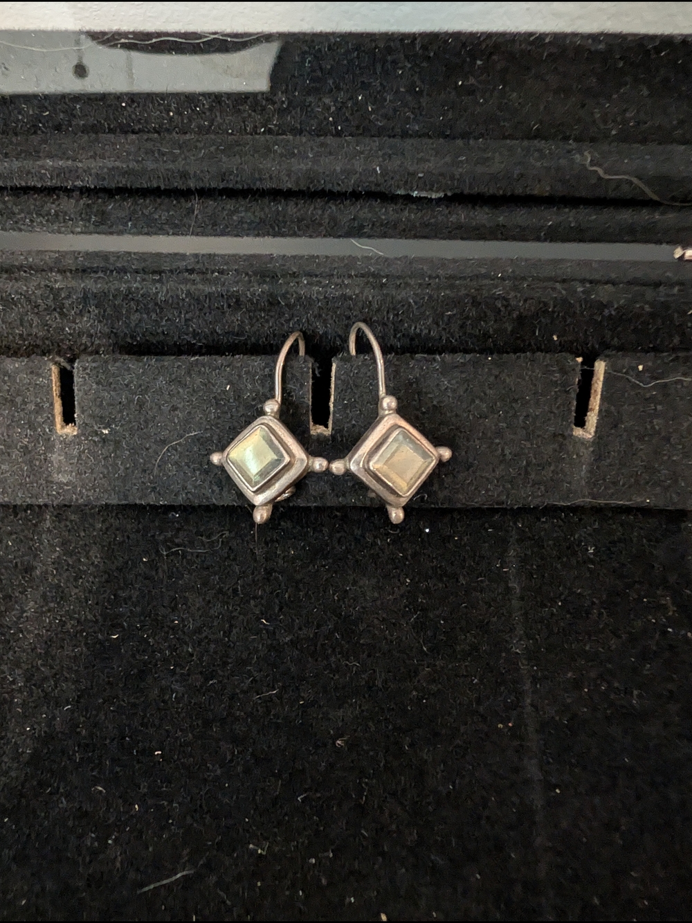 Silver Square Pearlescent Drop Earrings - Silver/White